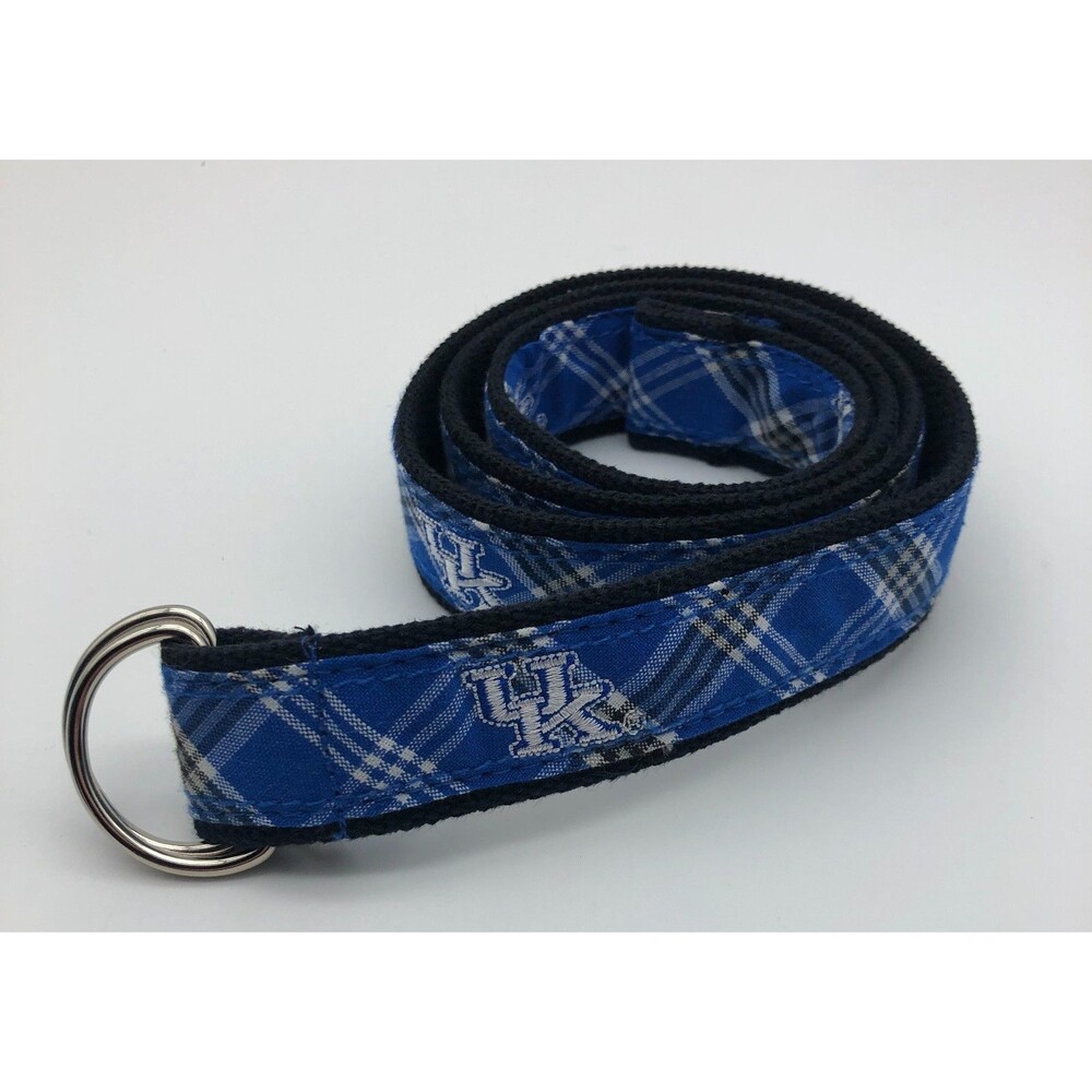 Kentucky Wildcats Canvas Belt Blue Plaid Womens Size Small D Ring UK KY